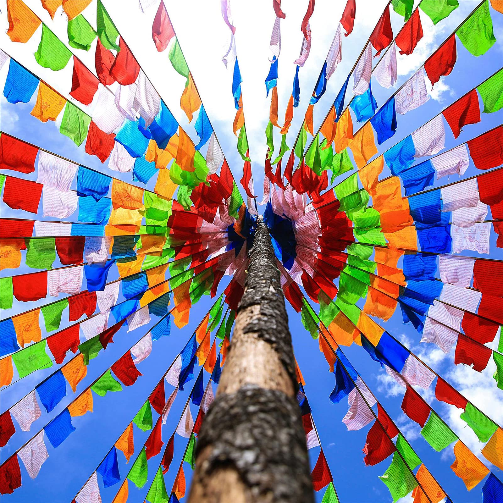Aolamegs prayer flags feature bright prints for home accents.