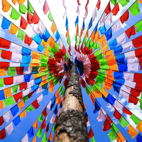 Aolamegs prayer flags feature bright prints for home accents.