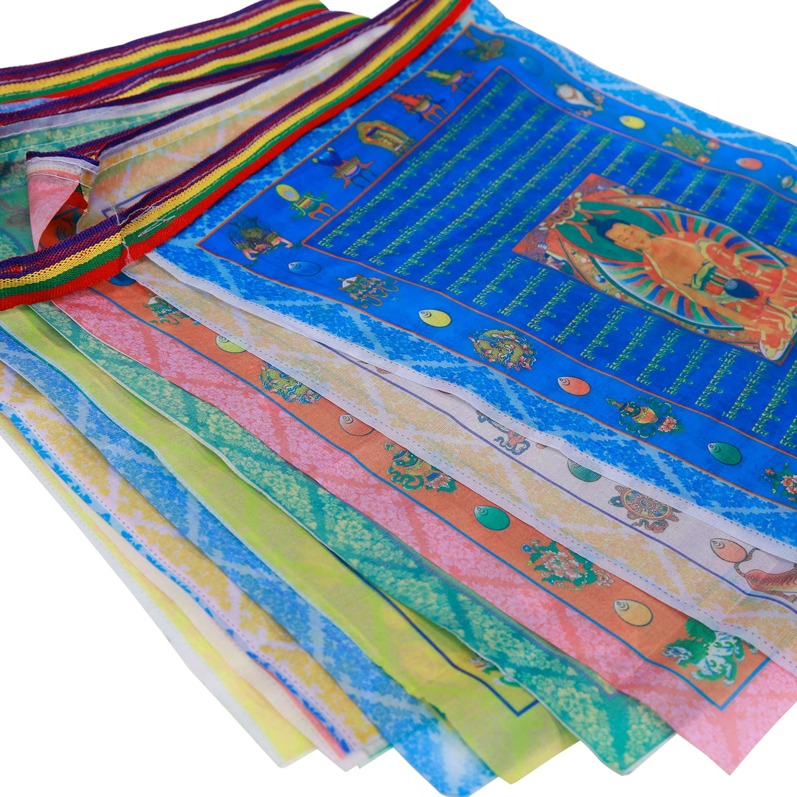 Aolamegs flags featuring space-air-earth-fire-water design brighten a summer porch.