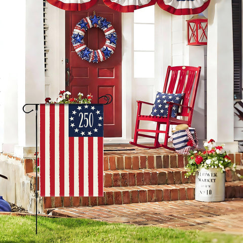 Aolime 250 Years America garden flag back view, vibrant message from every angle