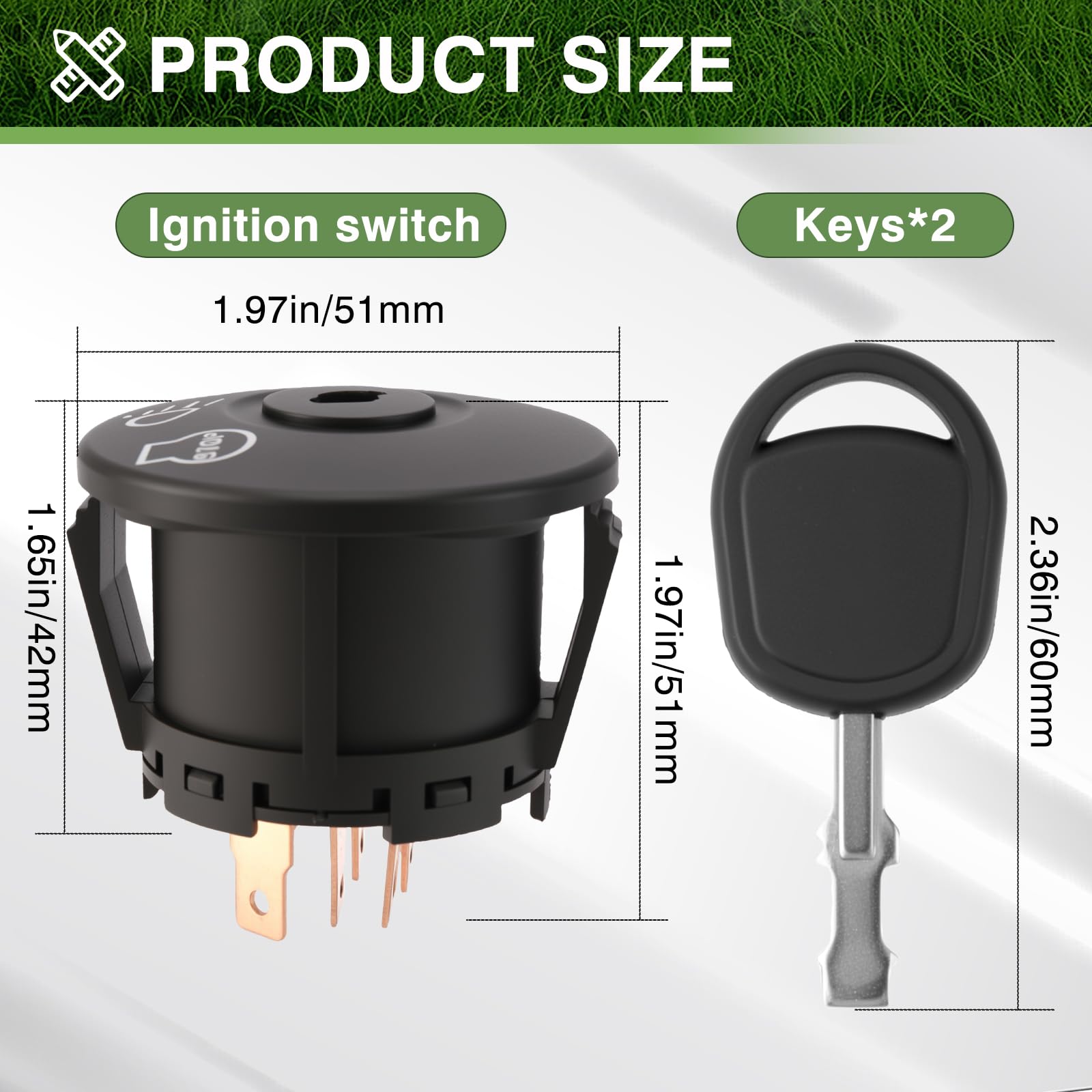 AOLKKSI ignition switch shows headlight control for improved visibility while mowing.