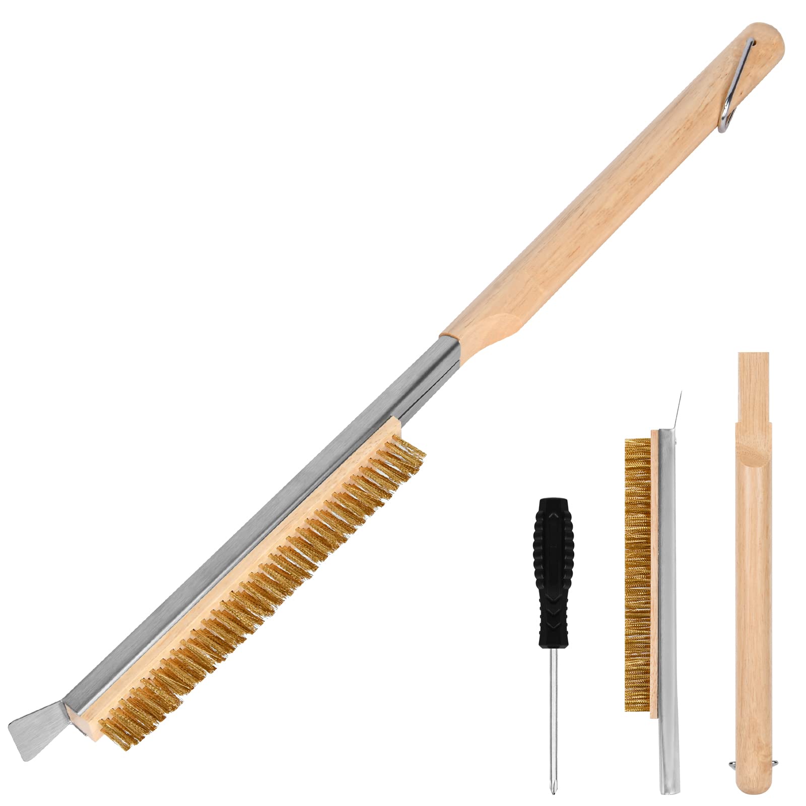Aolso pizza oven brush 21-inch handle for safe cleaning of hot stones.