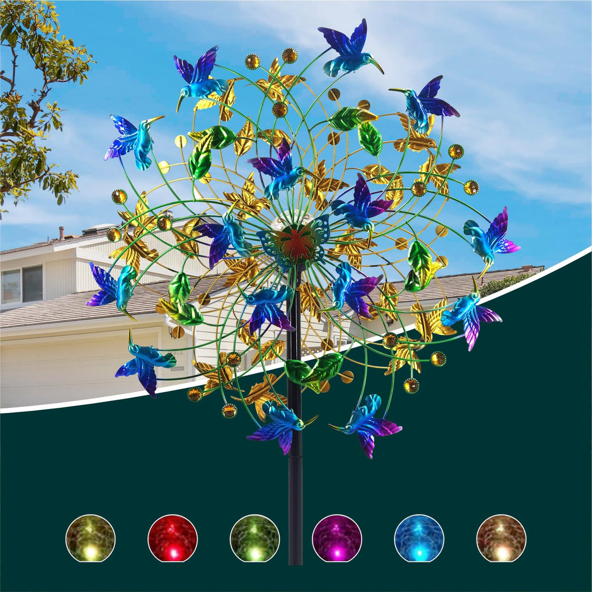 Aombzzj wind spinner garden stake stands 82.6 inches tall for dramatic yard movement.