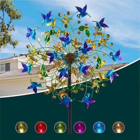 Aombzzj wind spinner garden stake stands 82.6 inches tall for dramatic yard movement.