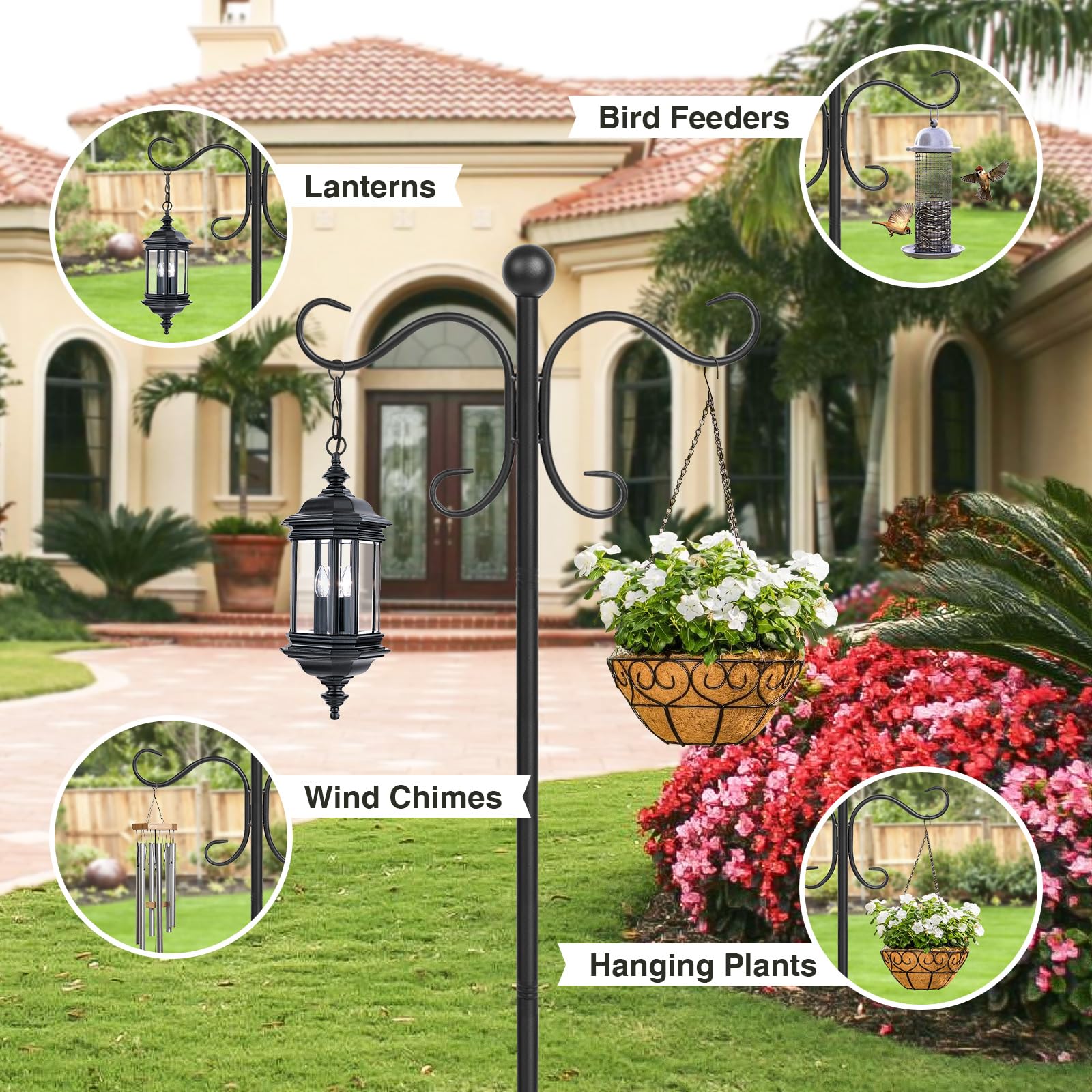 AOMGD stable-base prongs keep the hook steady on lawns during outdoor use.