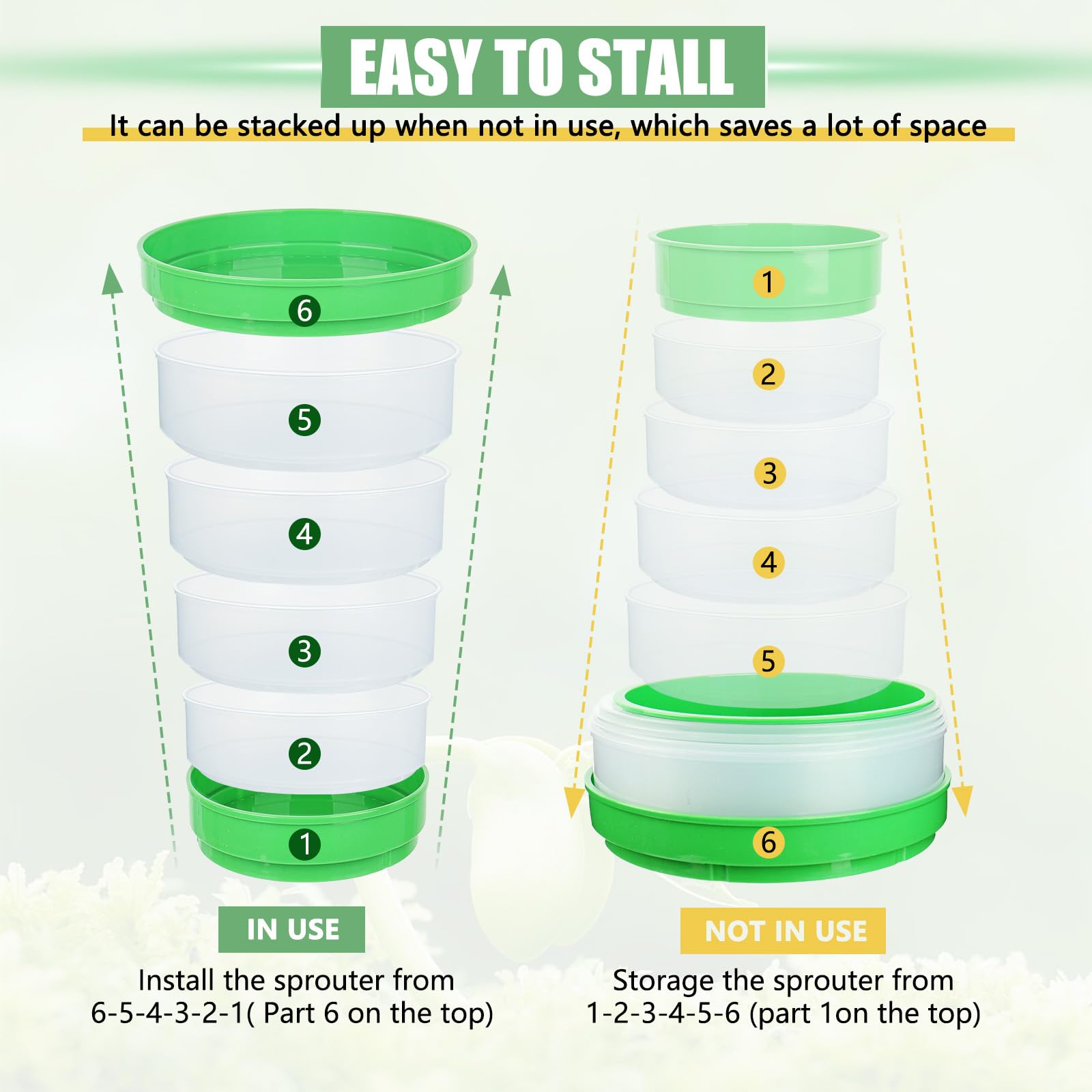 AOMGD stackable sprout trays illustrating scalable greens on a countertop