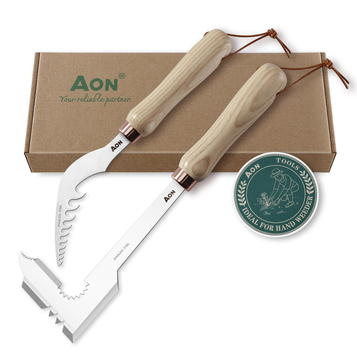 AON 2-pack weeder set, L-shaped crevice focus for root removal.