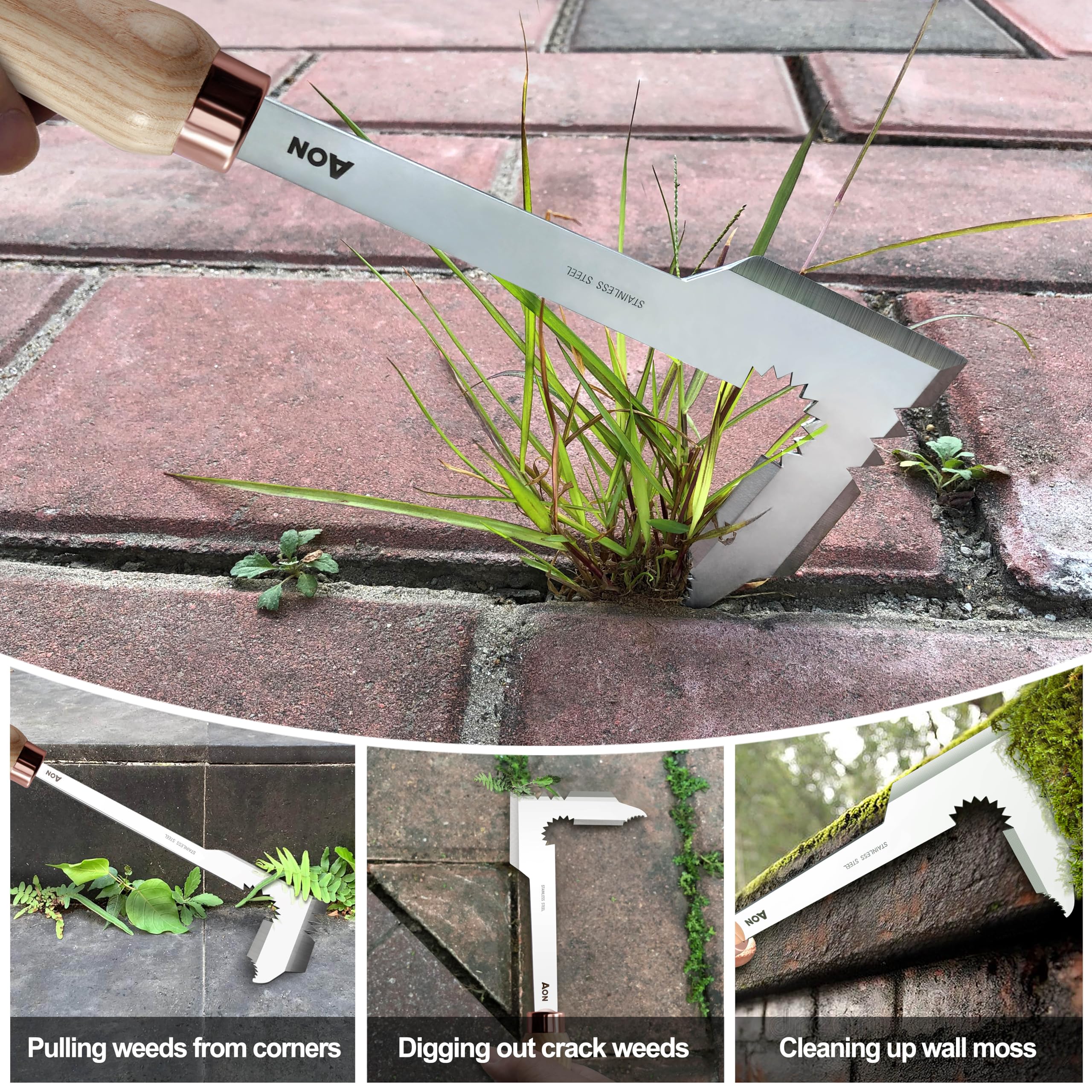 AON ash wood ergonomic handles provide comfortable grip.