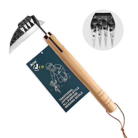 AON Japanese weeding sickle in 6-in-1 setup for versatile garden tasks.