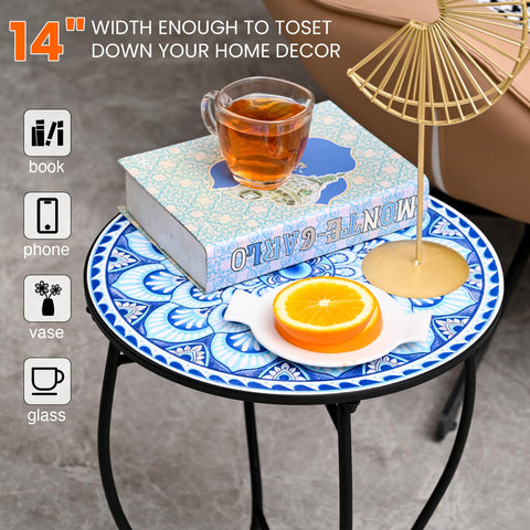 Aonagi round side table indoors in a compact setup for small spaces.