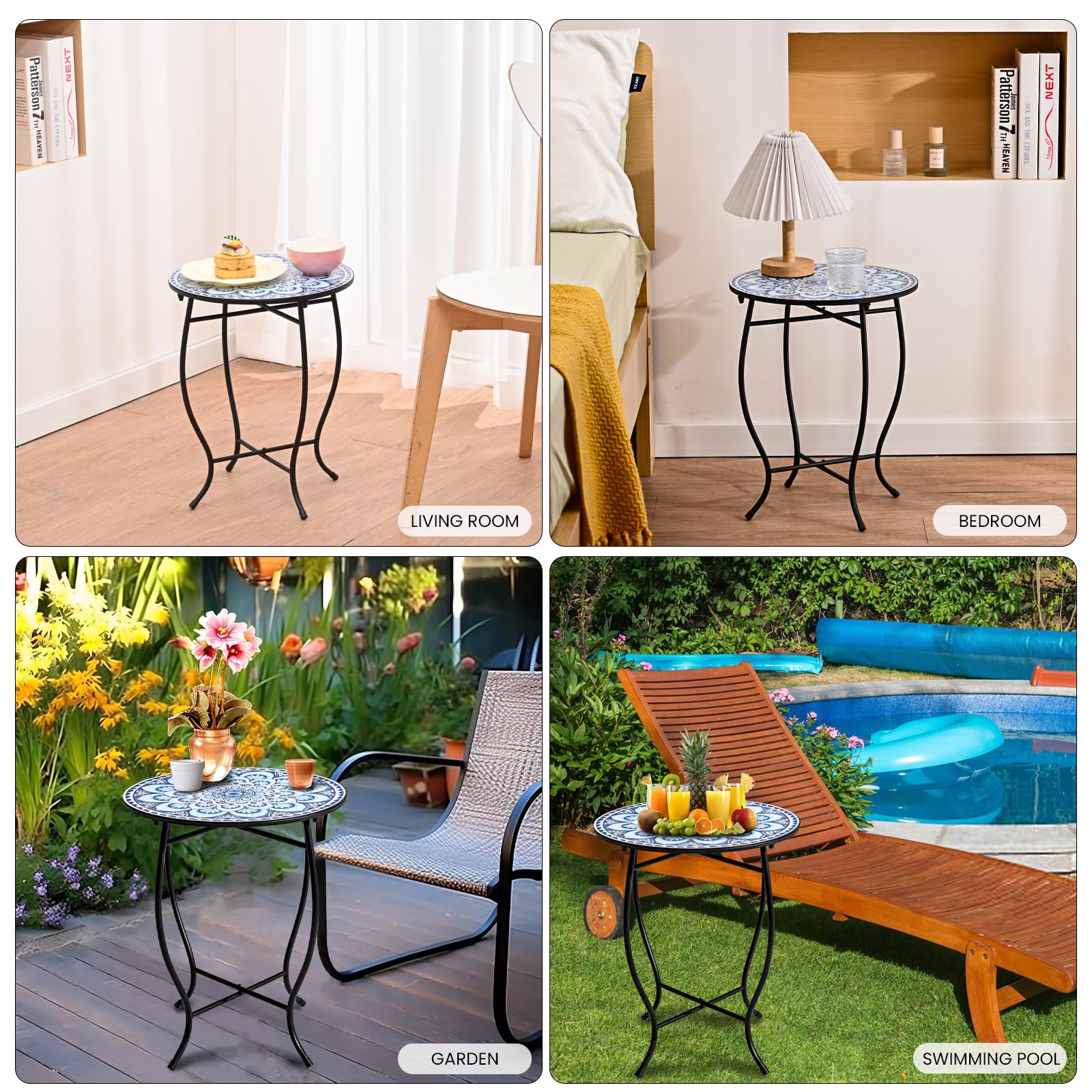 Aonagi round table close-up showing sturdy welded legs and stability.