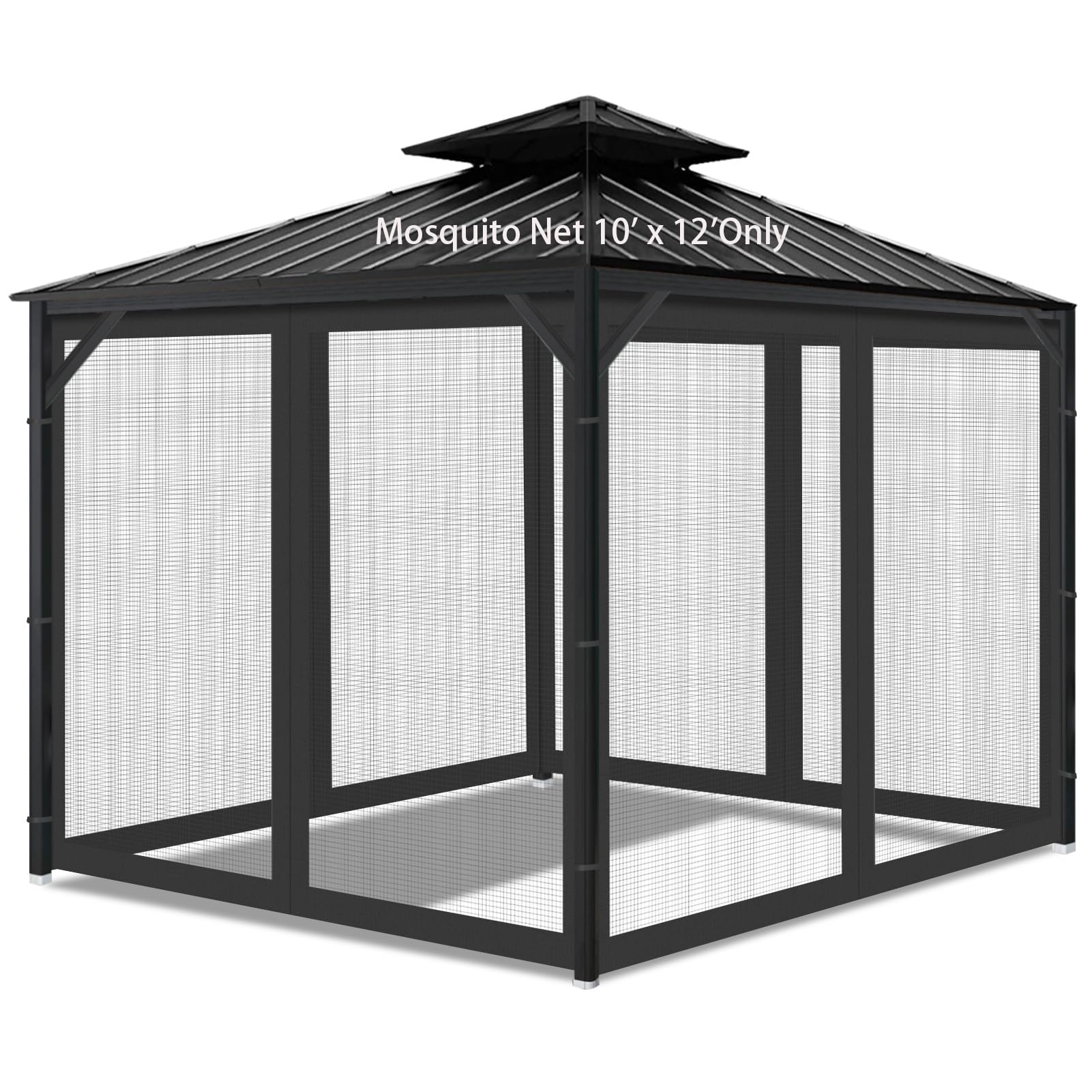 Aonear gazebo mosquito-netting with a 4-panel zipper screen for easy access and insect protection.