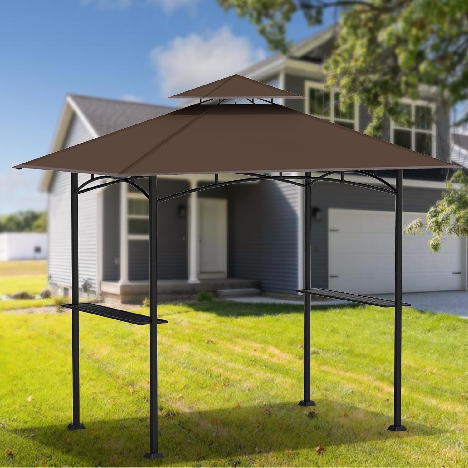 AONEAR brown canopy top shields from sun and rain during backyard barbecues