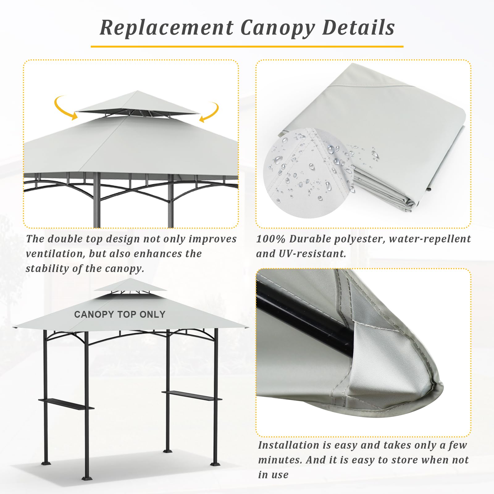Aonear 5x8 gray canopy displayed on outdoor grill gazebo.