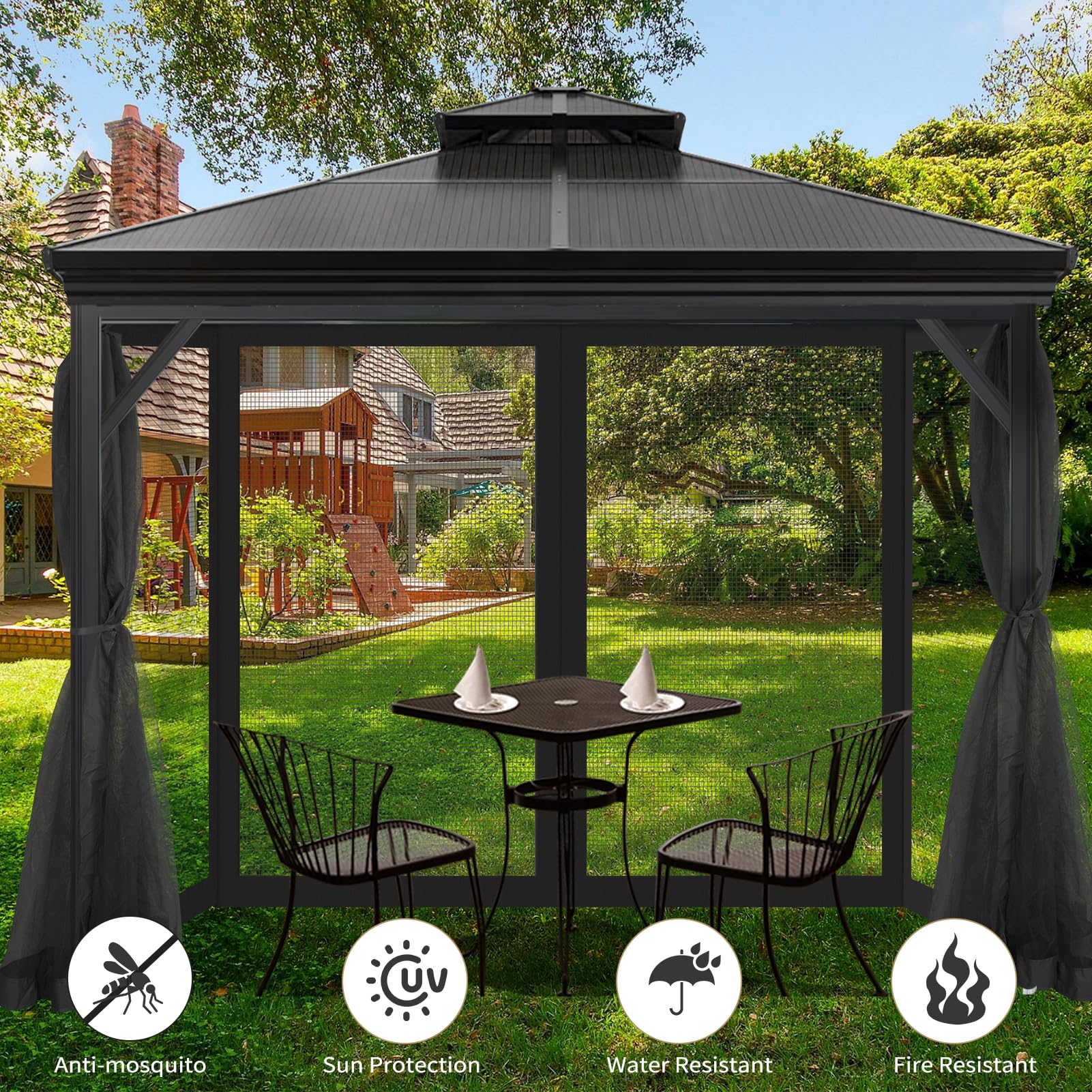 Aonear replacement netting fits most 10x10 gazebos for versatile outdoor use.