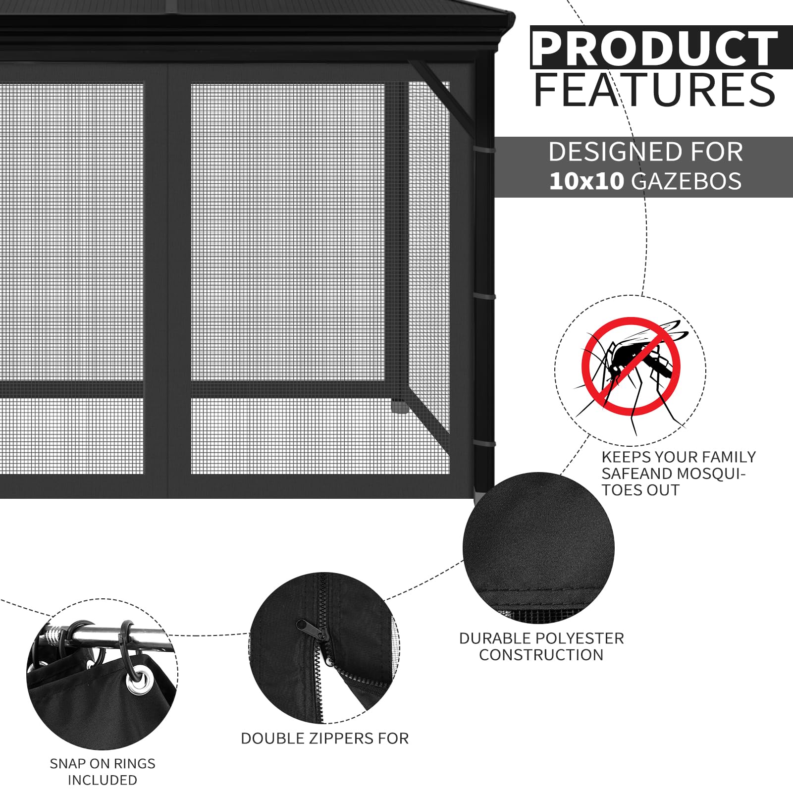 Aonear mosquito net provides a calm backyard setting for dinners and gatherings.