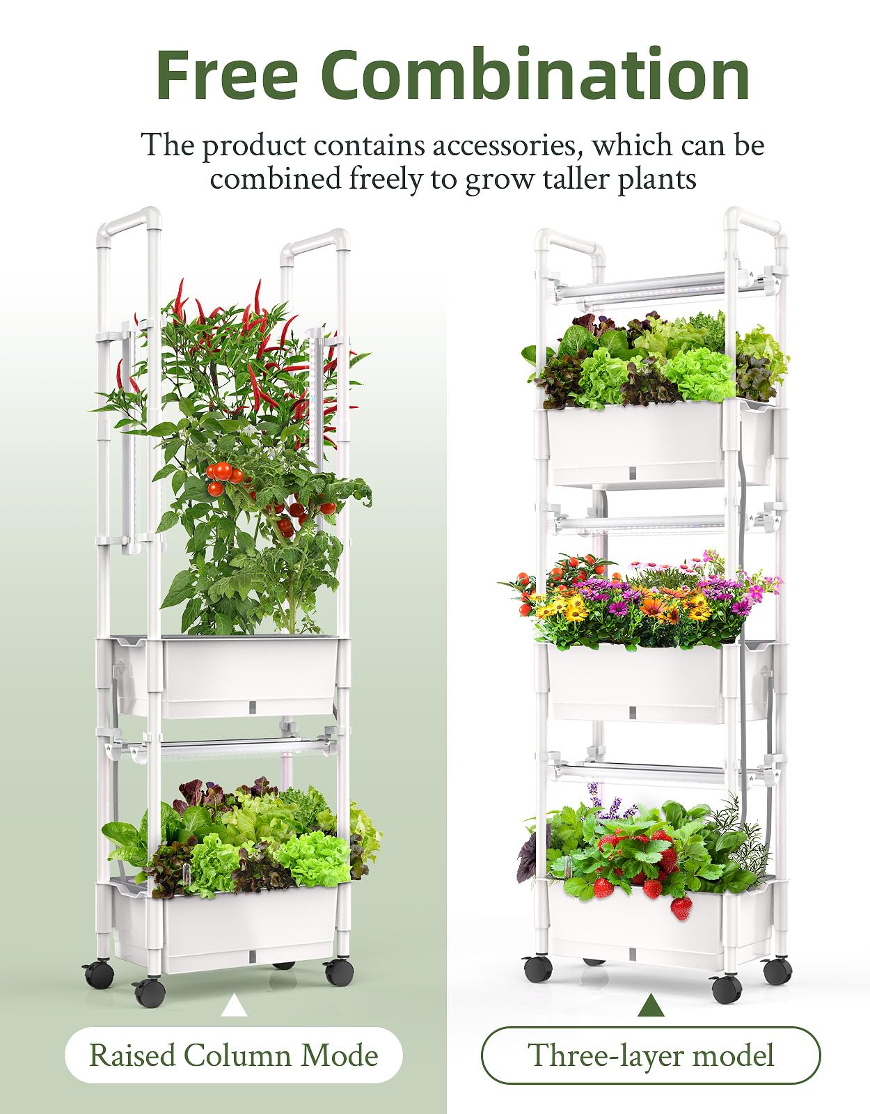 AOONEG extendable height tower displaying tall plant space up to 23.6 inches