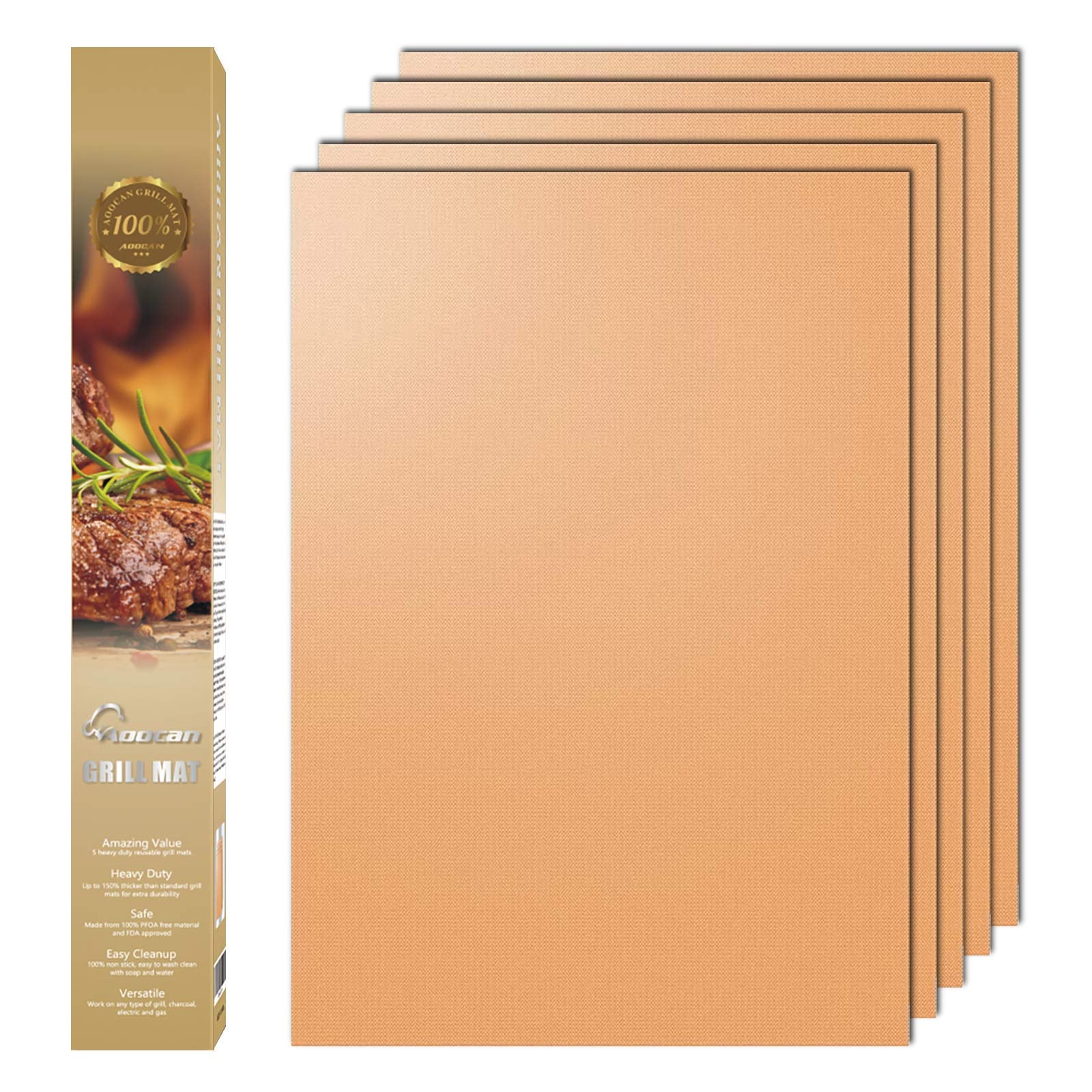 Aoocan copper grill mat set of five with stylish copper finish for grilling.