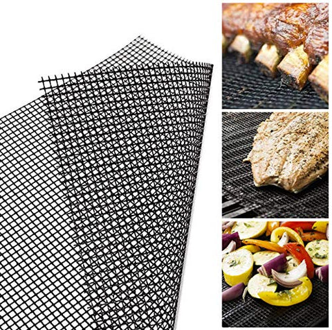 Aoocan grill mesh mat non-stick coating eases cleanup after grilling.