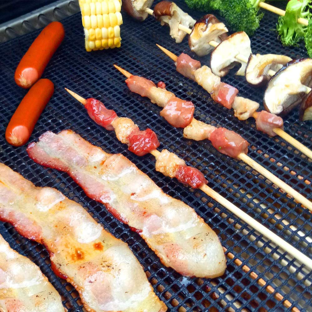 Aoocan grill mesh mat set of five provides reusable grilling mats.