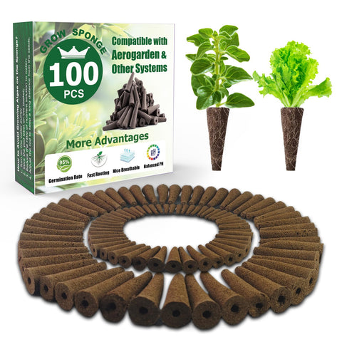 Aooccder grow sponges brown packaging illustrate ready-to-use seed starters for AeroGarden