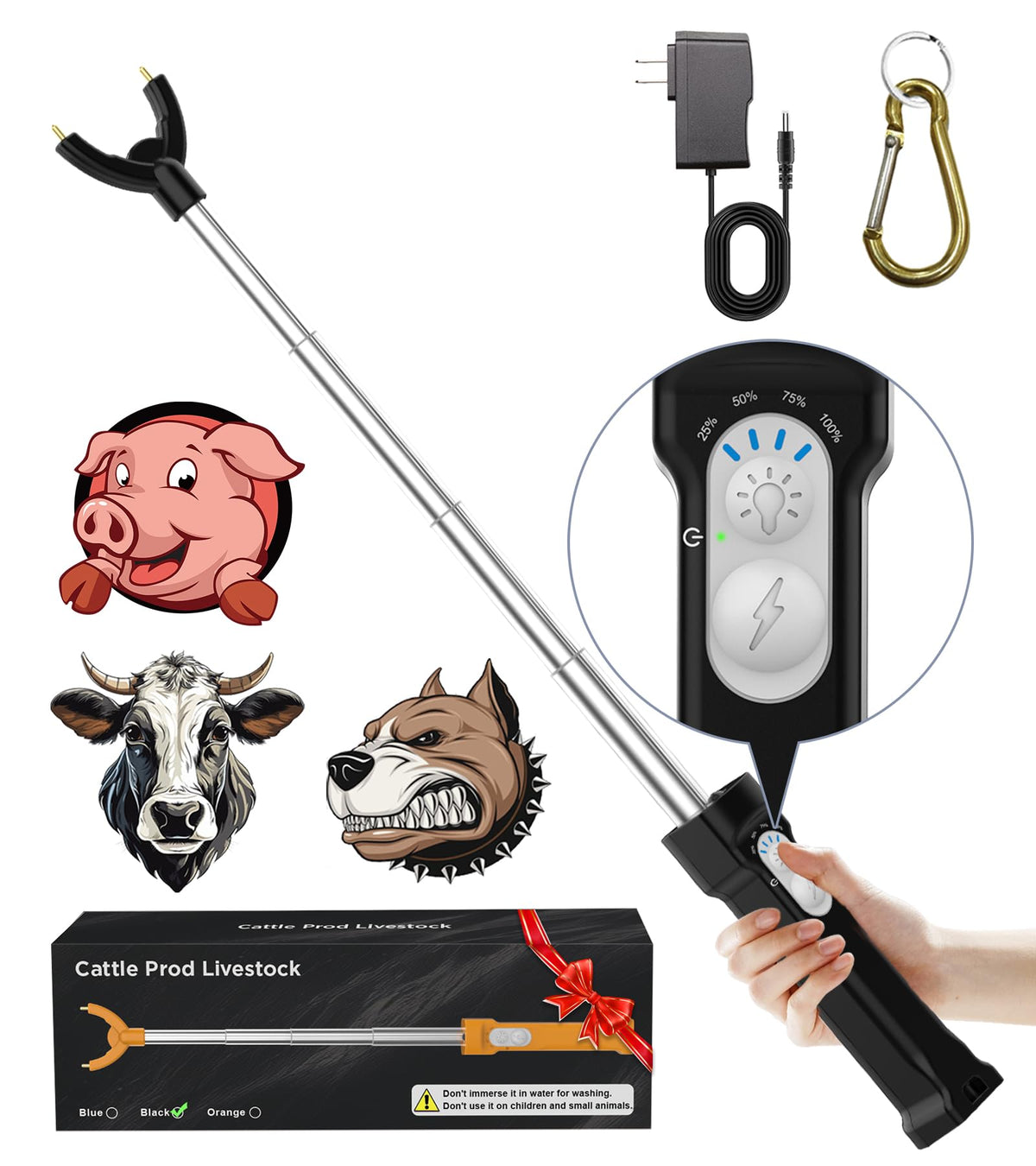 Aooccder cattle prod with LED light guiding handling at night for safer control