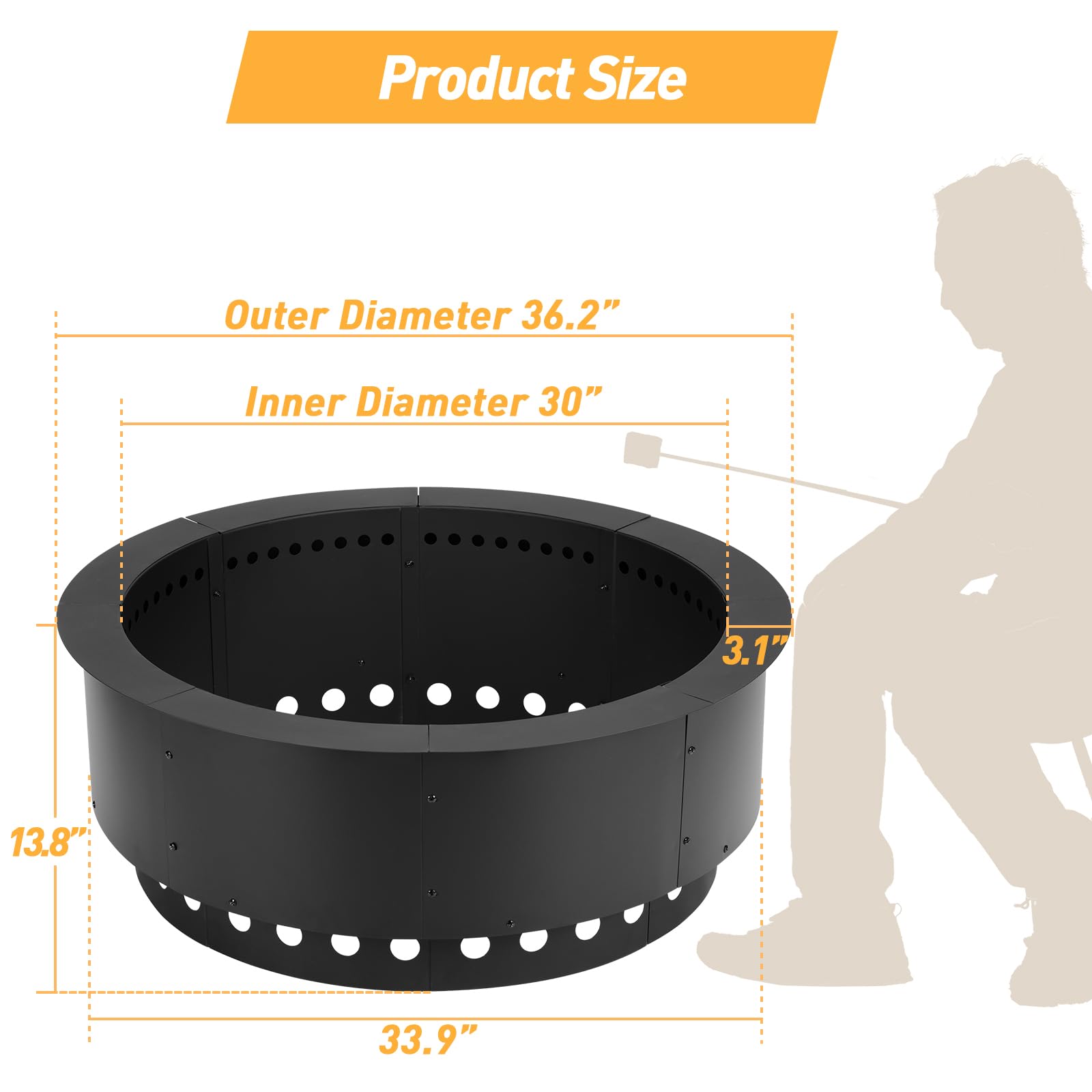 Aoodor heavy-duty iron fire ring with black matte finish outdoors
