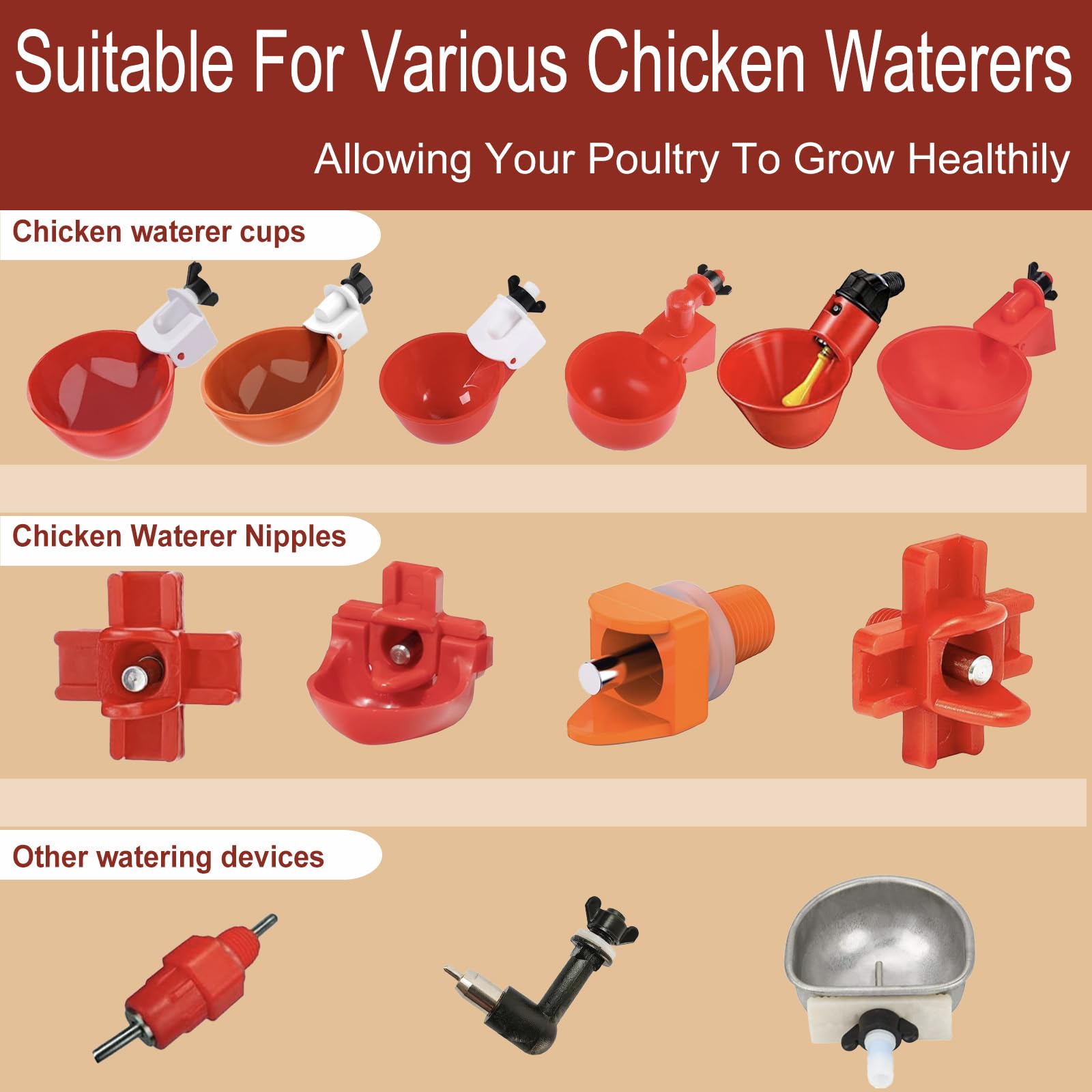 Aopchry white fittings enabling 360-degree drinking access for birds.