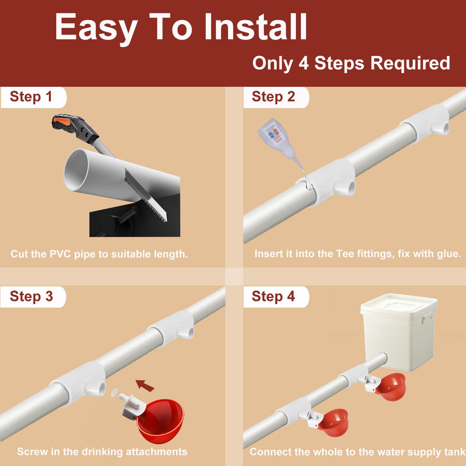 Aopchry ABS tee fittings integrated into a standard poultry water system.