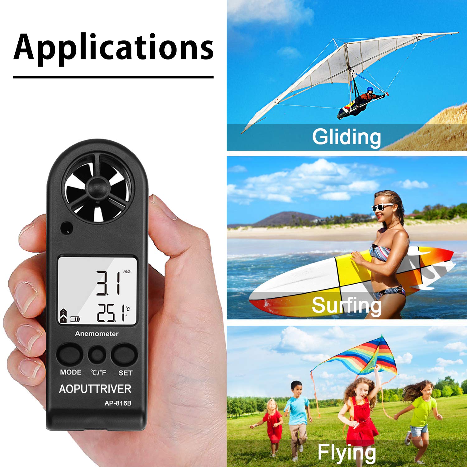 AOPUTTRIVER Anemometer battery indicator and auto power-off save energy.