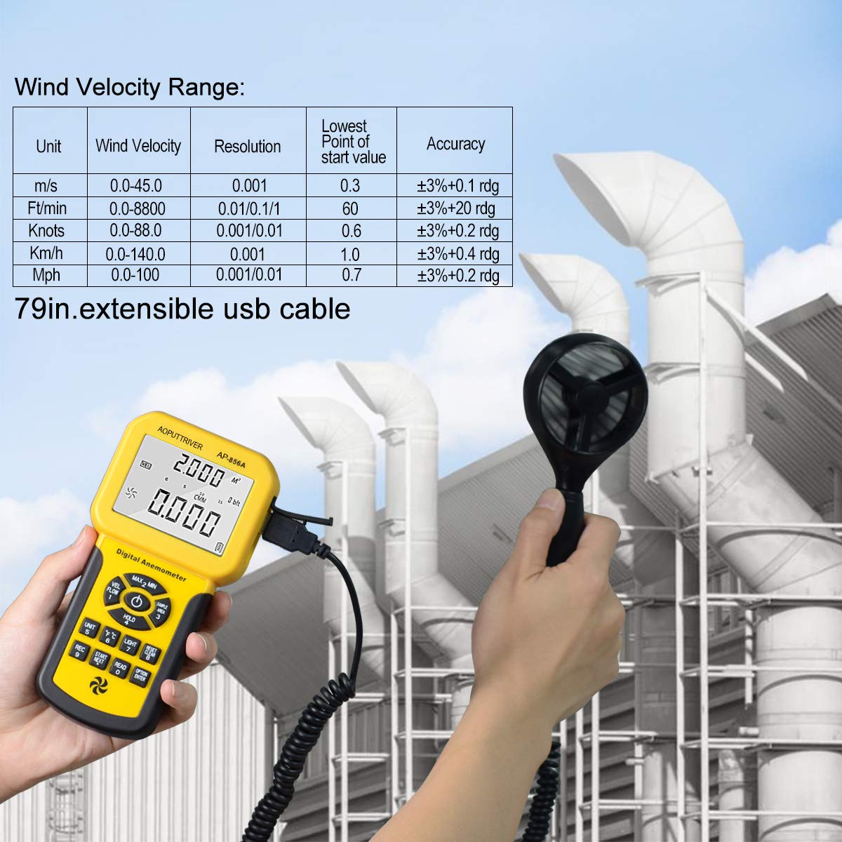 AP-856A pro CFM meter displays air flow in HVAC applications