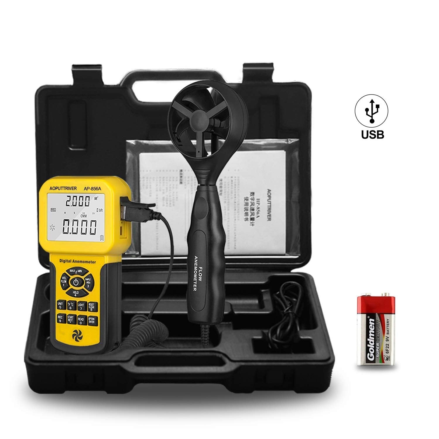 AOPUTTRIVER AP-856A with backlit display for easy wind readings in low light