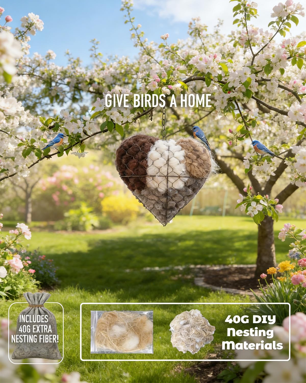 AOREK Comfortable Nest Space filled with plush alpaca fibers for birds.