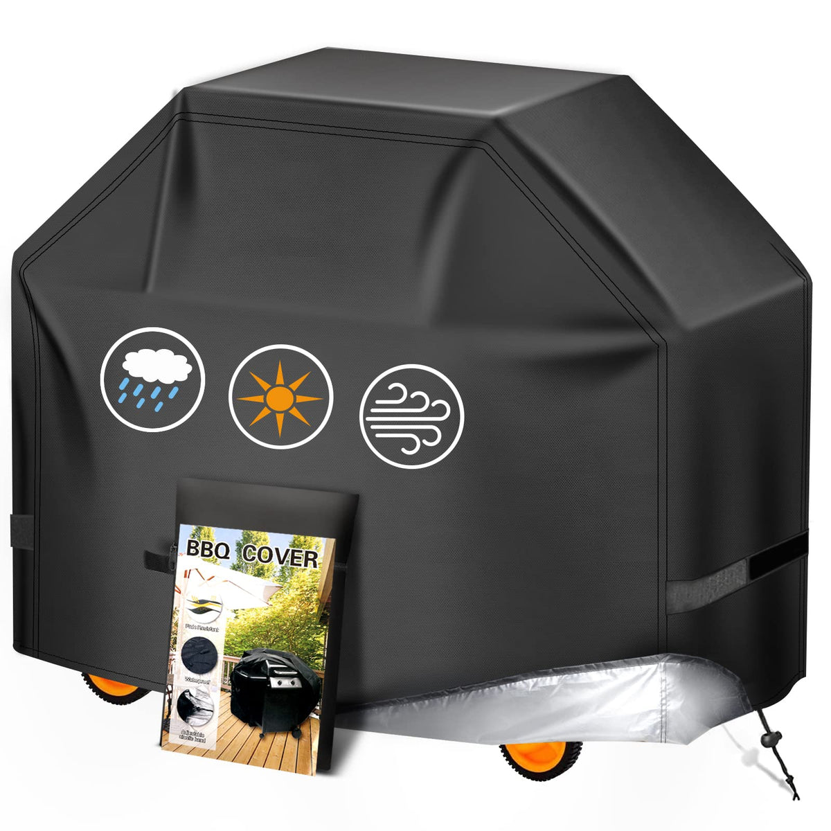 Aoretic 65-inch grill cover on a grill showing full outdoor protection.