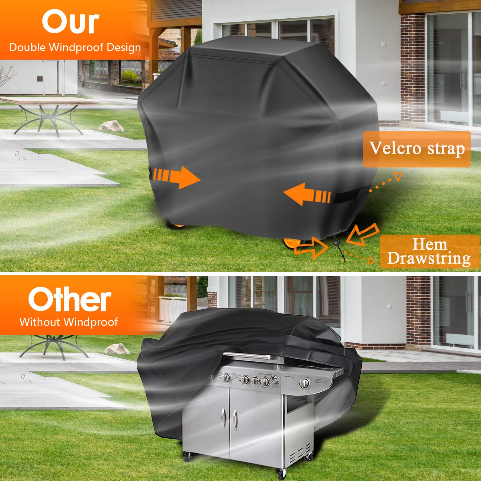 Aoretic grill cover weatherproof to protect against rain, snow, and sun