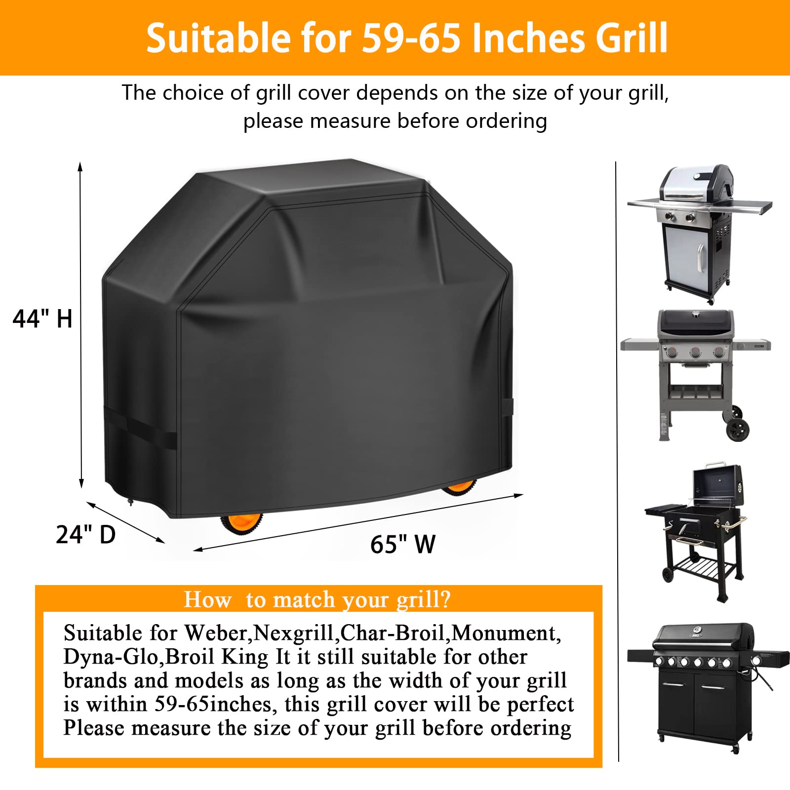 Aoretic waterproof and UV-resistant grill cover shielding the grill from rain and sun.