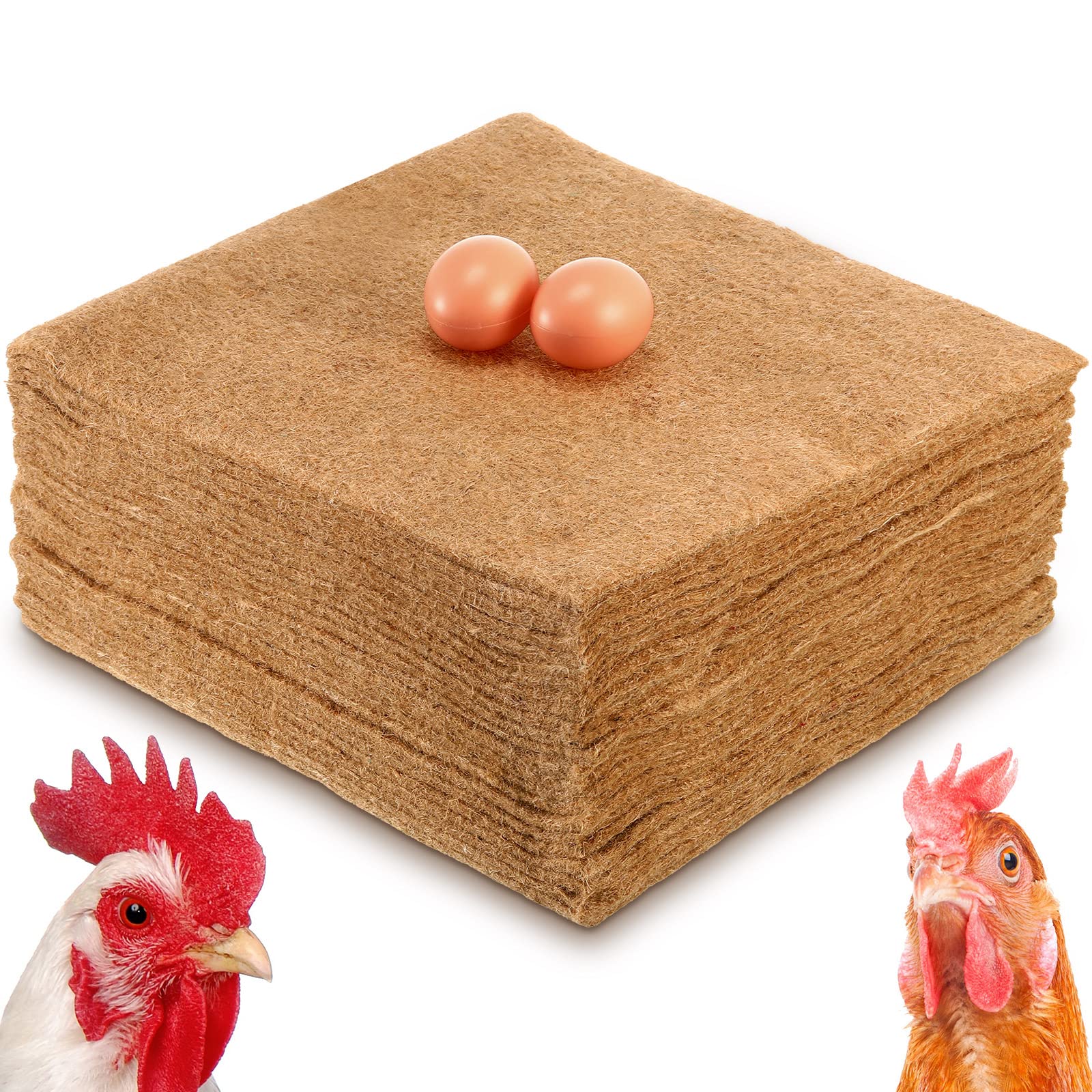Aoriher 12-pack hemp chicken nesting pads laid out for coop use, durable and reusable.