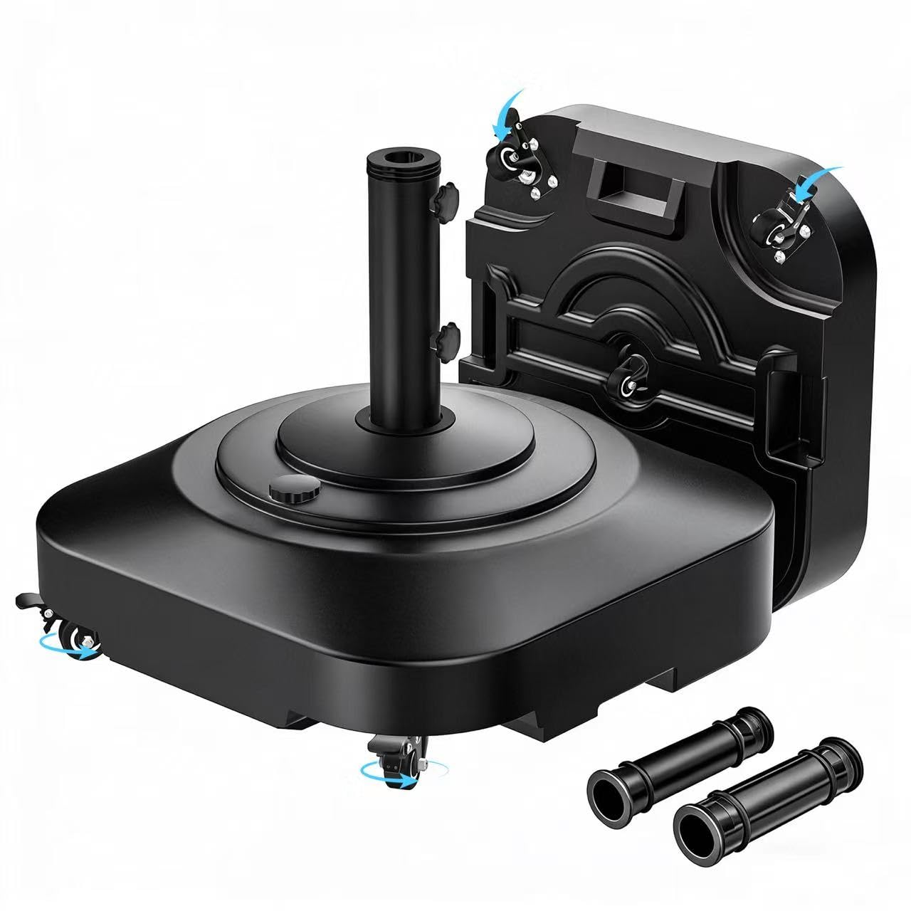AOSTD heavy-duty umbrella base with five wheels for easy mobility and stability.