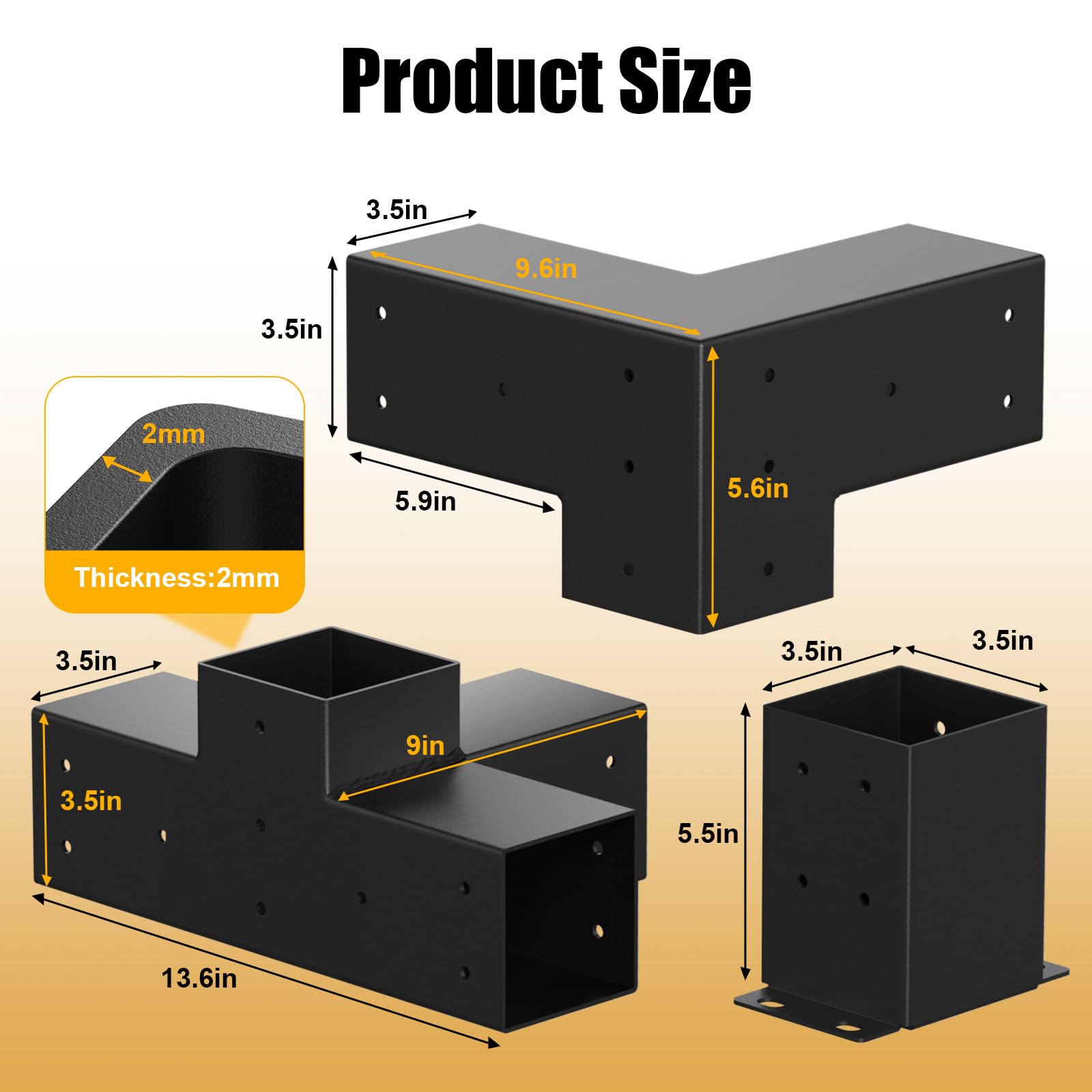 AOSTD 3-way corner bracket for versatile outdoor frame connections.