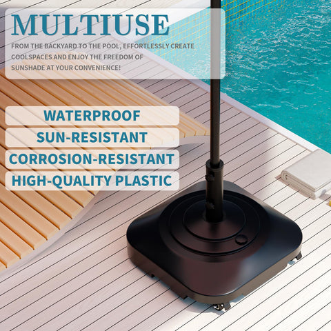 AOSTD umbrella base with central swivel wheel for smooth positioning.