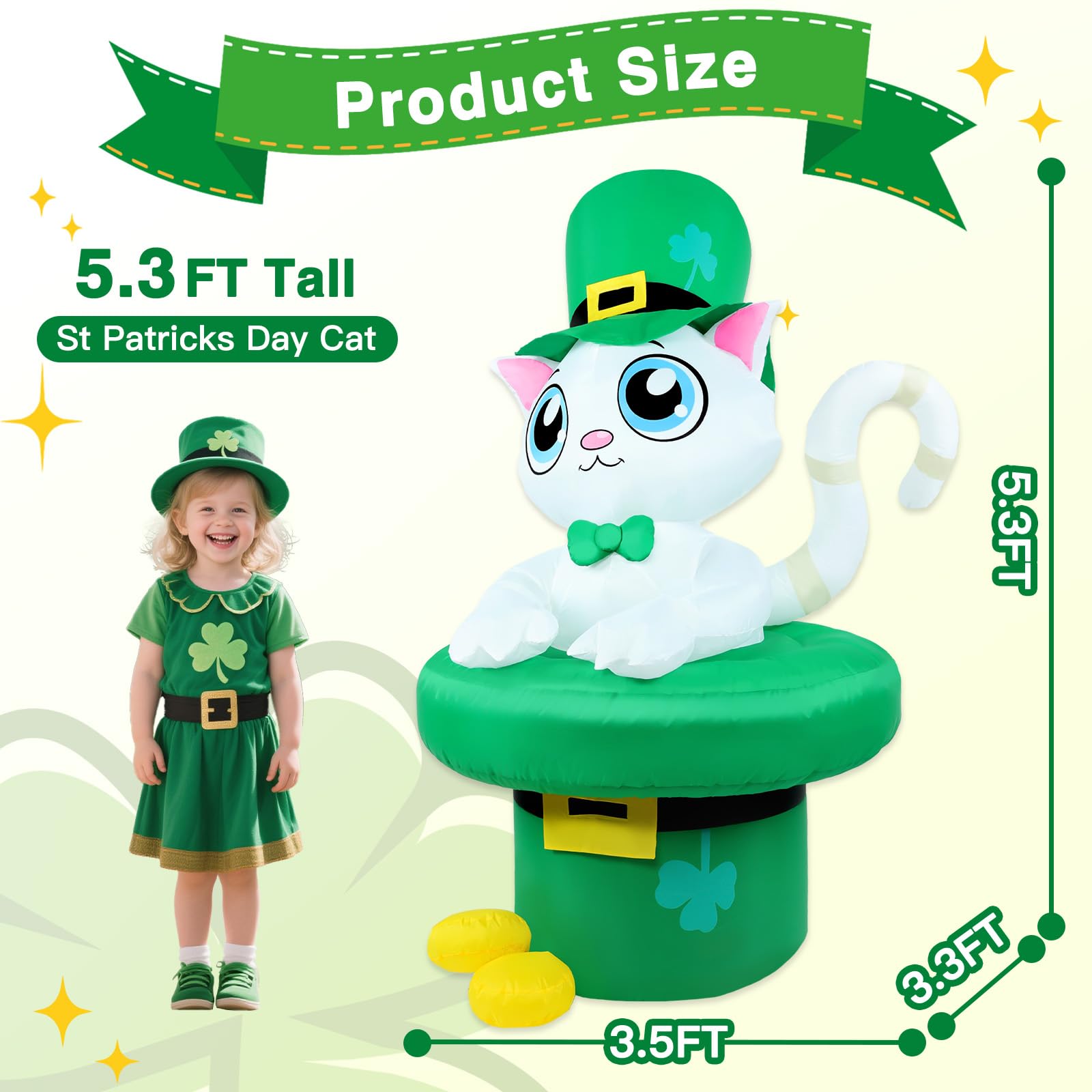 Aotiooy LED-lit St. Patrick’s cat for bright nighttime visibility.