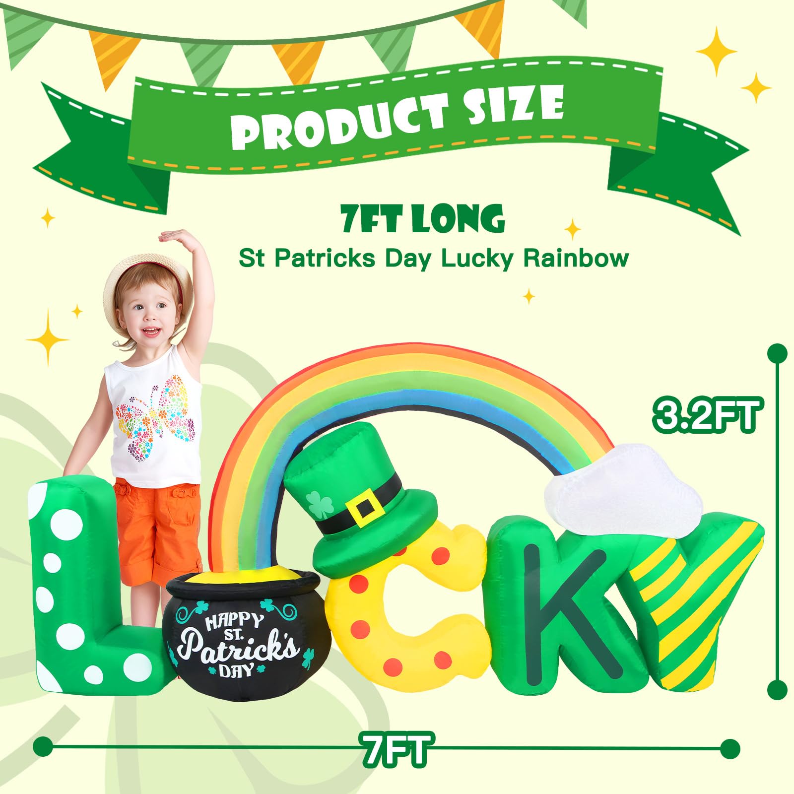 Aotiooy St Patrick's Day inflatable featuring pot of gold for festive outdoor display.