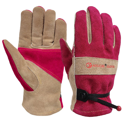 AOUCHI leather gloves front view for tough gardening and welding tasks