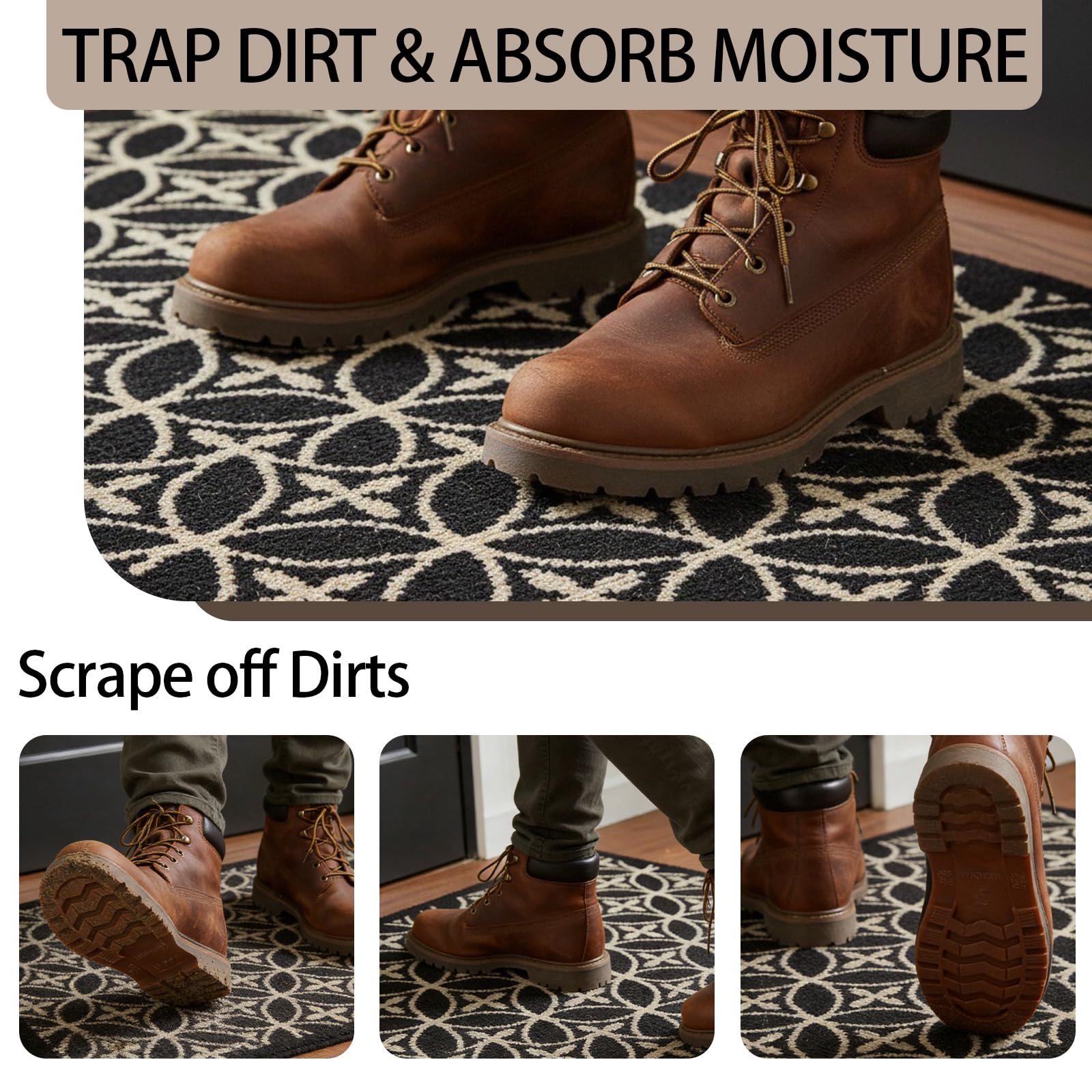 AOUER door mat showing 0.23 inch low-profile design for smooth door clearance.