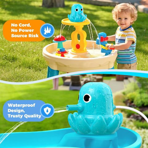 Aoumcom Water Table Pump operates cordless for safe, mess-free play.