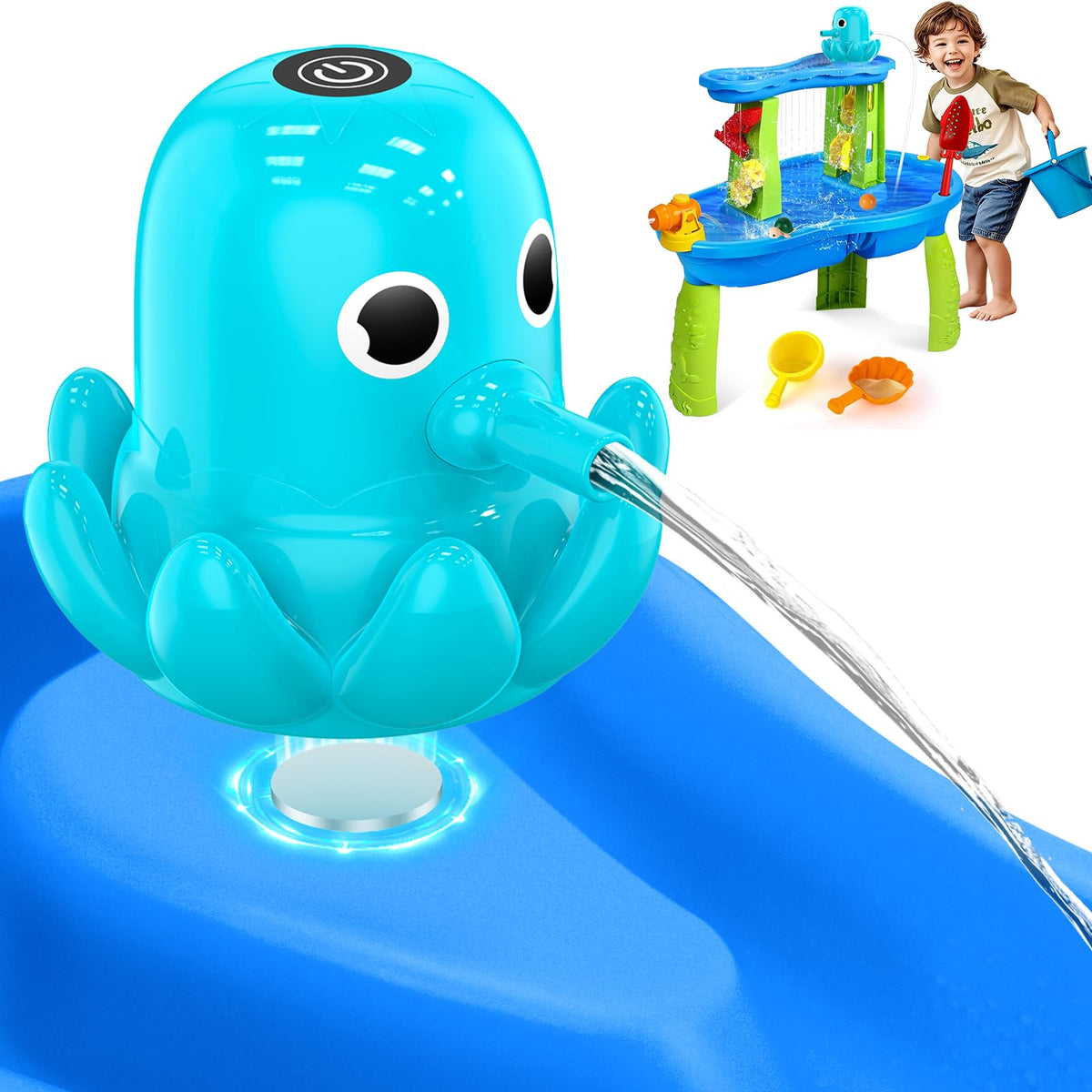 Aoumcom Water Table Pump with octopus design enhances outdoor play and imagination.