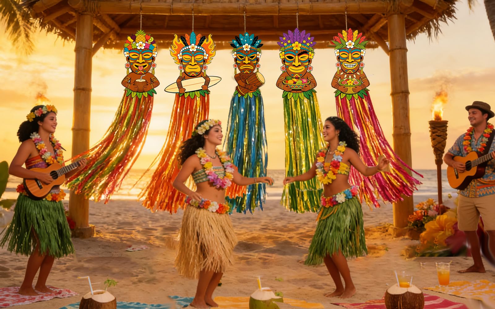 Aovaely tiki-face design decor perfect for festive island photo moments.