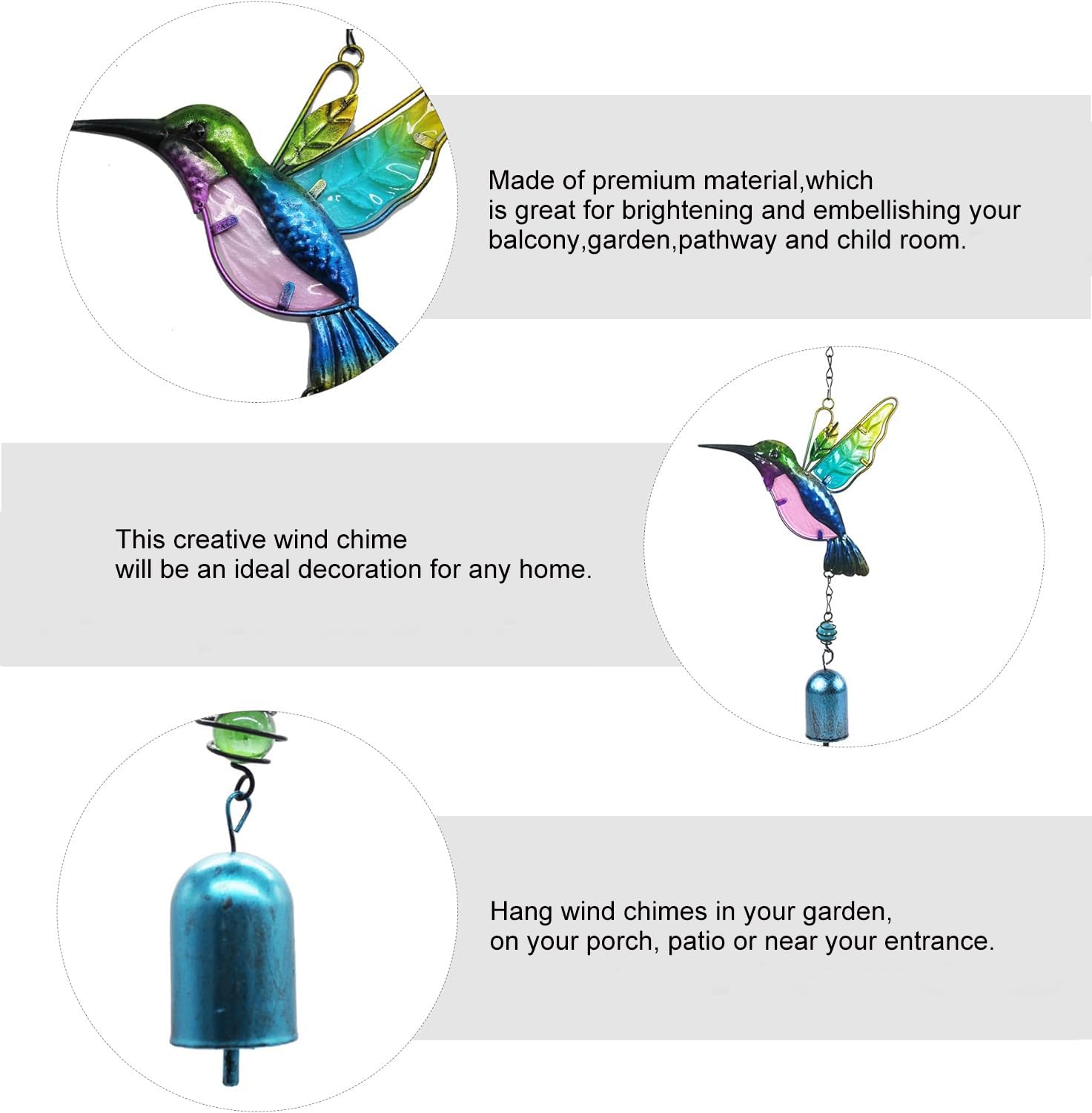 Aovdy wind chimes hummingbird outdoor garden display enhances yard charm and tranquil sounds