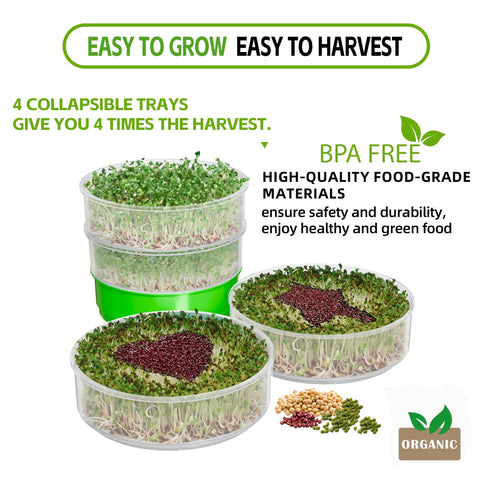 Aowalen four-tier sprouting kit with stackable trays for space-saving harvest.