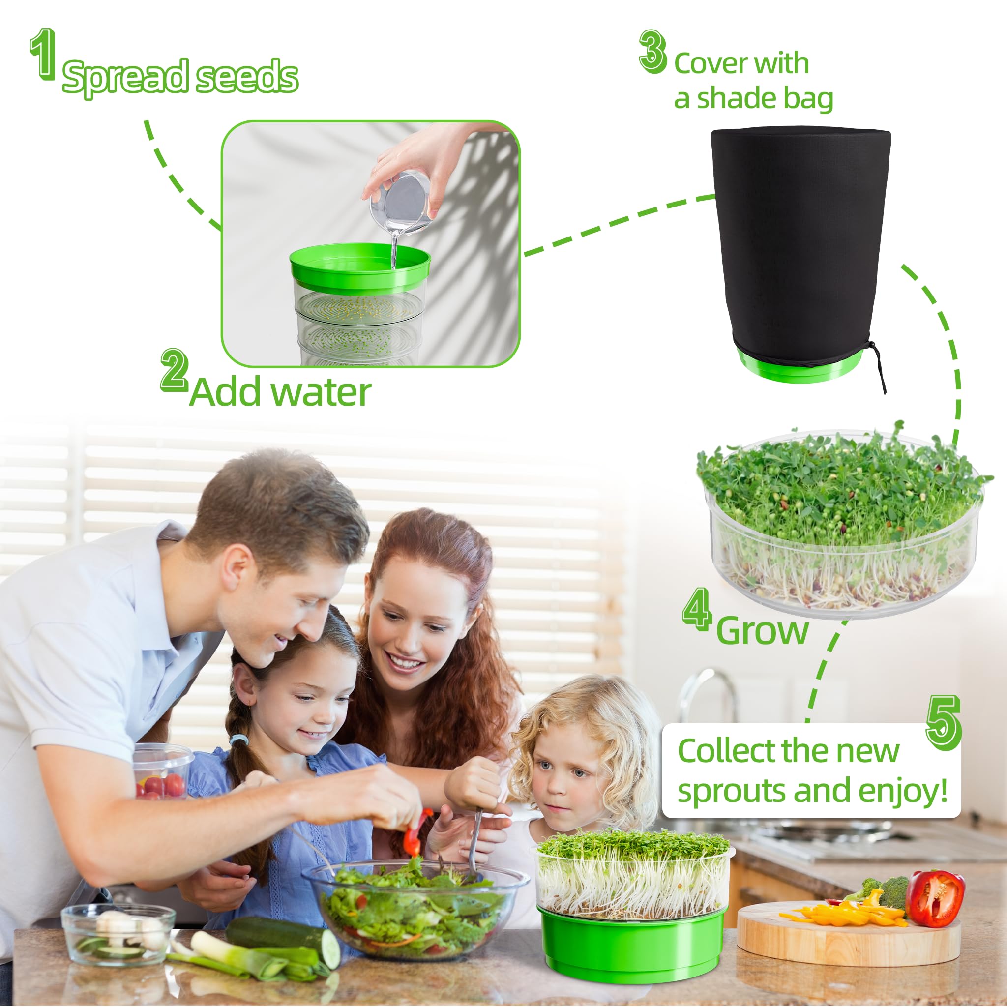 Aowalen indoor soil-free sprouting setup for quick, fresh greens.